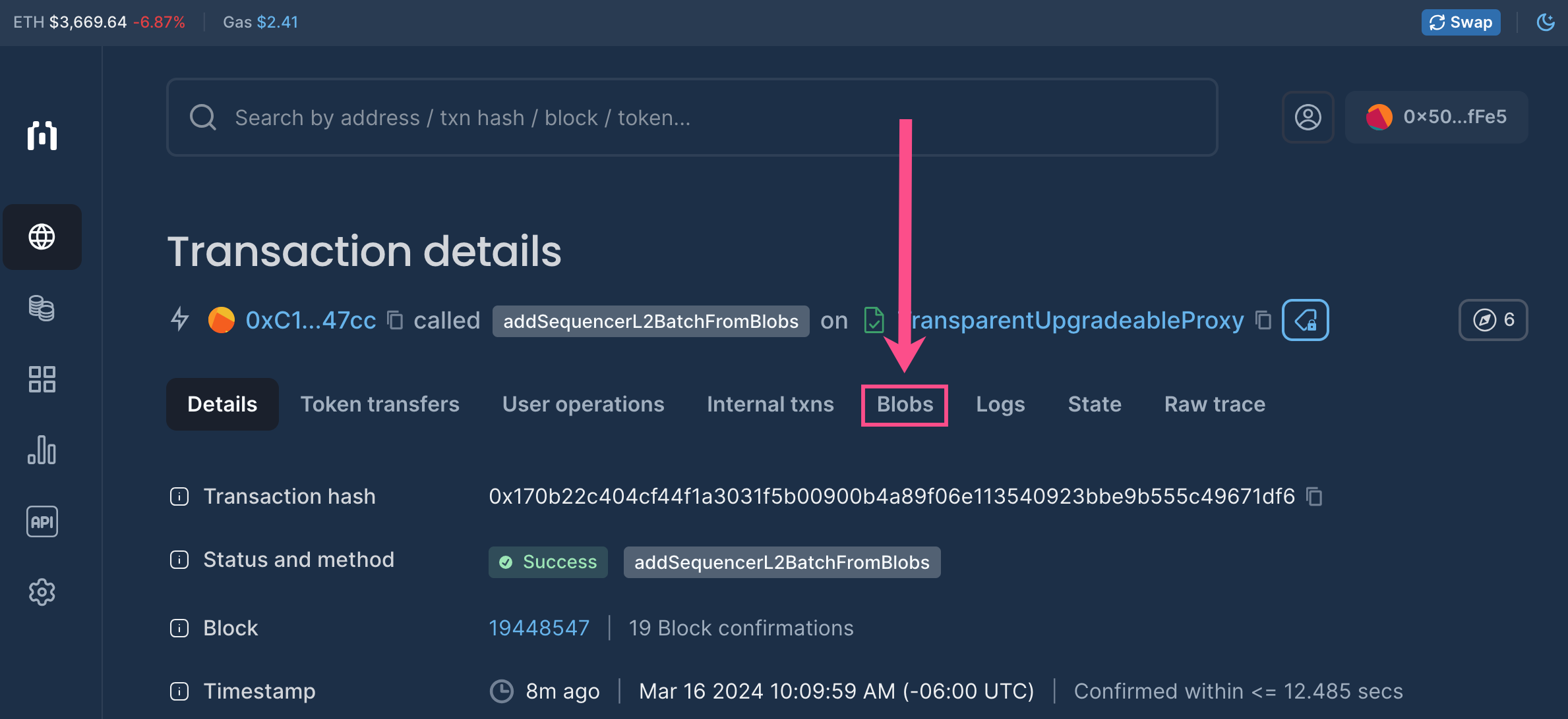 Blobs added to submenu on transaction details page