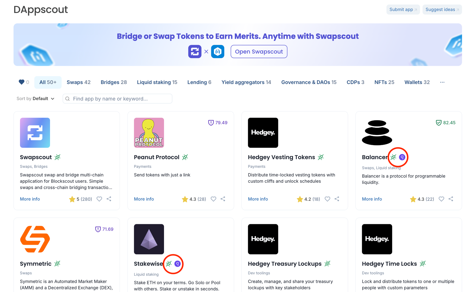 Gnosis Block Explorer, dApps with subgraphs