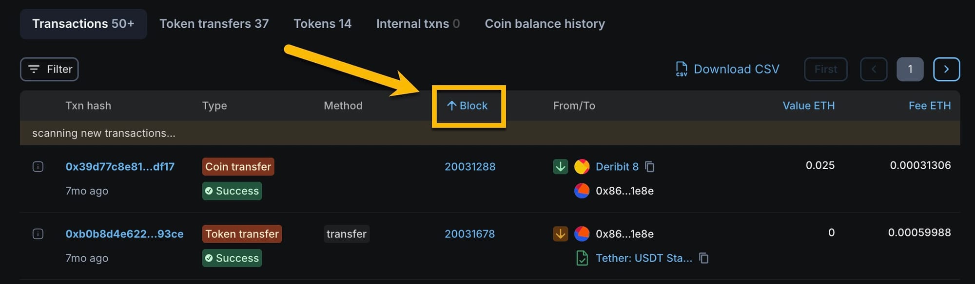 Blockscout custom block ordering